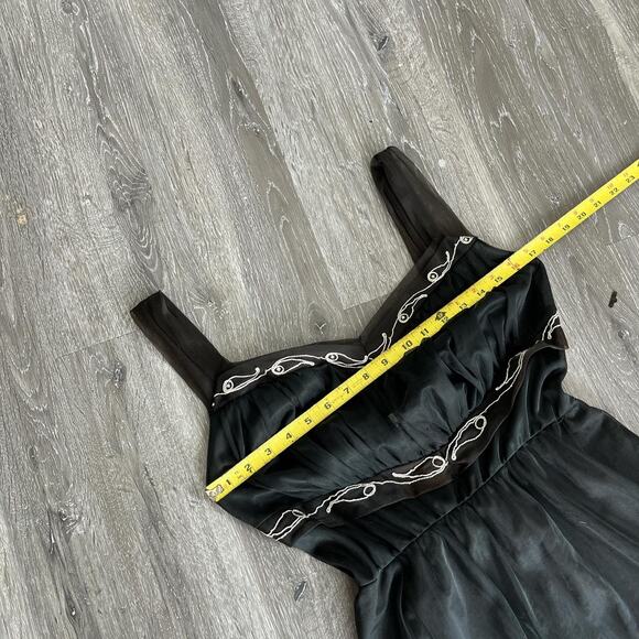 Vintage Pandora Black Nylon Chiffon Gown Silver lingerie nightgown size 36 - Picture 6 of 7